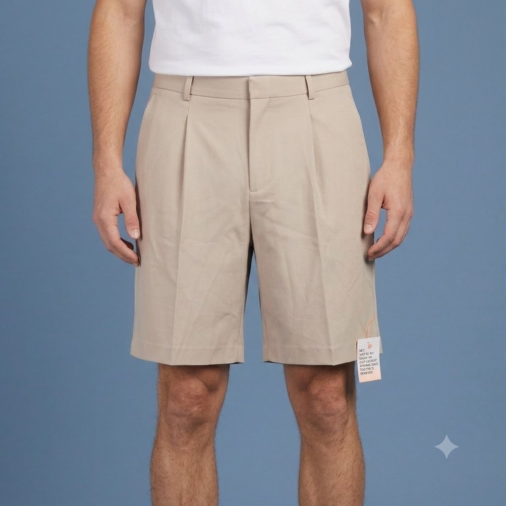 ASOS Design Shorts Mens 34 Beige Tan Pleated Smart Formal Dress Trousers NWT‎